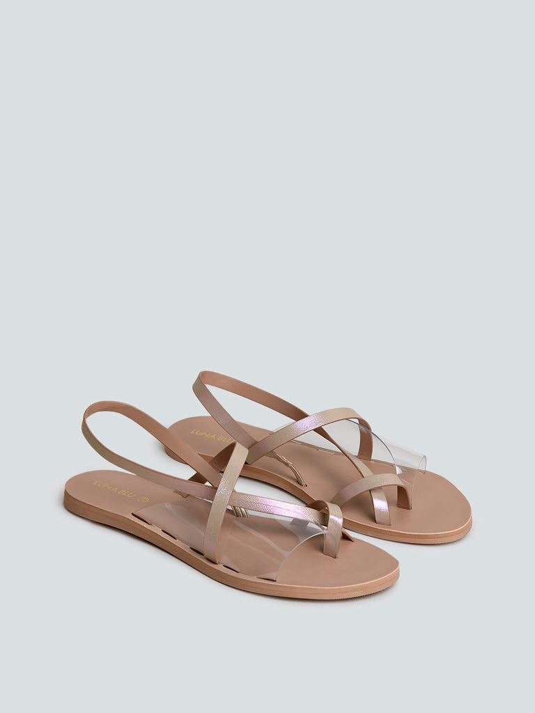 LUNA BLU Beige Vinyl Strap Sandals